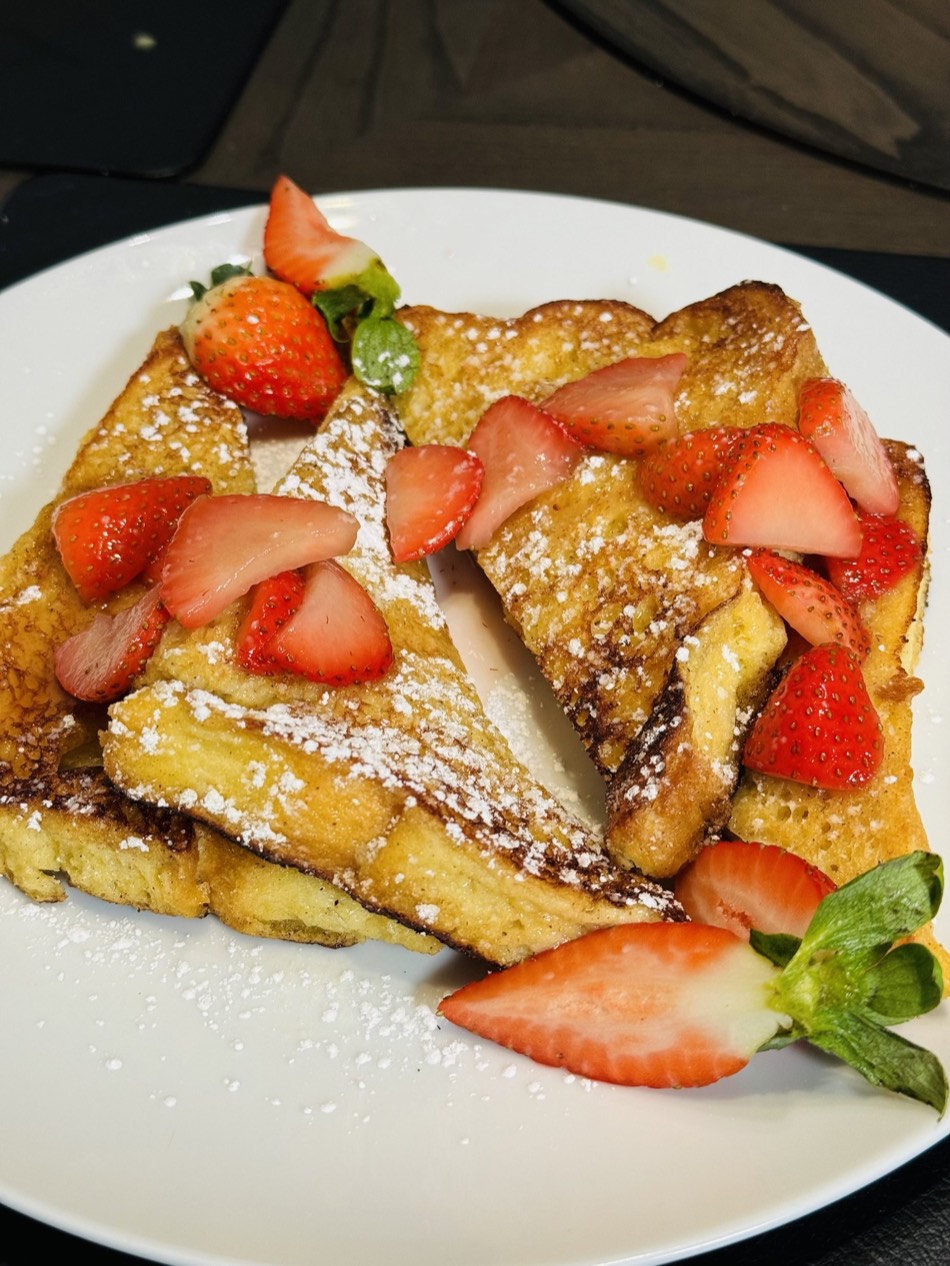 French toast topped with strawberries